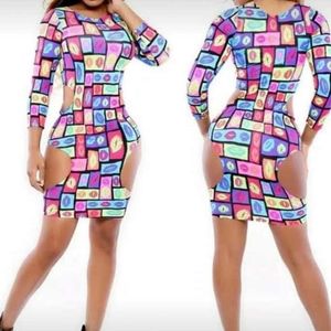 Women's lip print hollow side dress